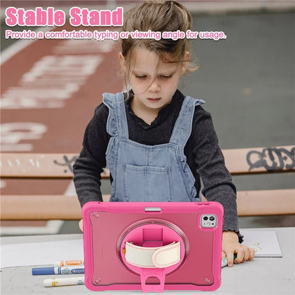 For iPad Pro 11 (2024) Case Kickstand PC+TPU+Silicone Tablet Cover with Rotary Hand Strap