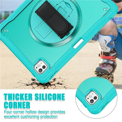 For iPad Pro 11 (2024) Case Kickstand PC+TPU+Silicone Tablet Cover with Rotary Hand Strap