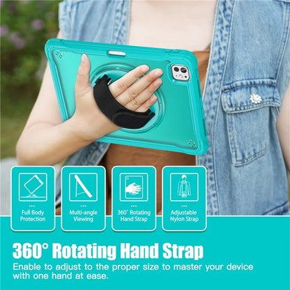 For iPad Pro 11 (2024) Case Kickstand PC+TPU+Silicone Tablet Cover with Rotary Hand Strap