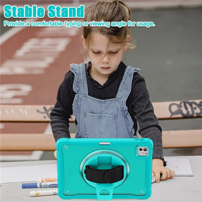 For iPad Pro 11 (2024) Case Kickstand PC+TPU+Silicone Tablet Cover with Rotary Hand Strap