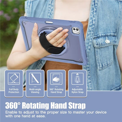 For iPad Pro 11 (2024) Case Kickstand PC+TPU+Silicone Tablet Cover with Rotary Hand Strap