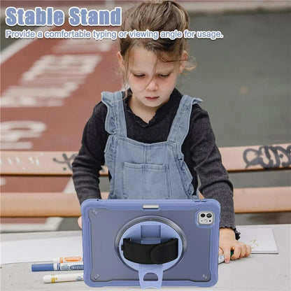 For iPad Pro 11 (2024) Case Kickstand PC+TPU+Silicone Tablet Cover with Rotary Hand Strap