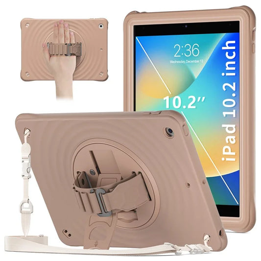 For iPad 10.2 (2021) / (2020) / (2019) Case Kickstand Silicone Hand Strap Tablet Cover with Shoulder Strap
