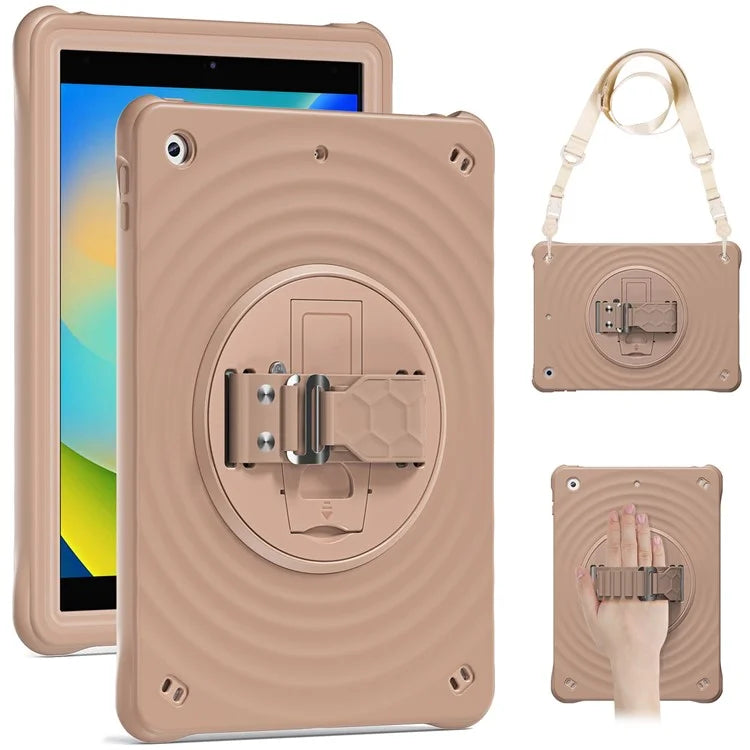For iPad 10.2 (2021) / (2020) / (2019) Case Kickstand Silicone Hand Strap Tablet Cover with Shoulder Strap