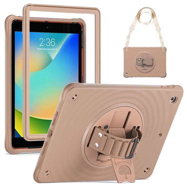 For iPad 10.2 (2021) / (2020) / (2019) Case Kickstand Silicone Hand Strap Tablet Cover with Shoulder Strap