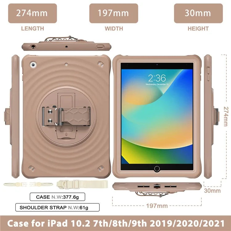 For iPad 10.2 (2021) / (2020) / (2019) Case Kickstand Silicone Hand Strap Tablet Cover with Shoulder Strap