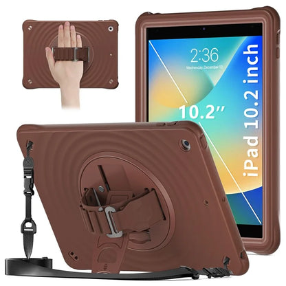 For iPad 10.2 (2021) / (2020) / (2019) Case Kickstand Silicone Hand Strap Tablet Cover with Shoulder Strap