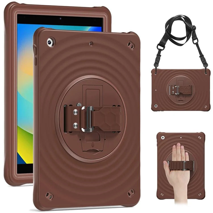 For iPad 10.2 (2021) / (2020) / (2019) Case Kickstand Silicone Hand Strap Tablet Cover with Shoulder Strap