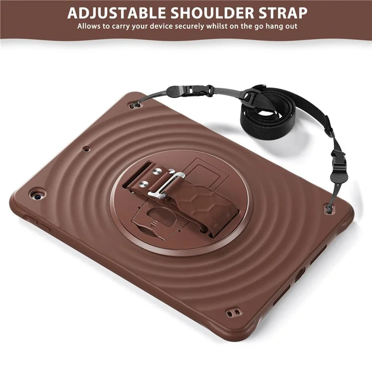 For iPad 10.2 (2021) / (2020) / (2019) Case Kickstand Silicone Hand Strap Tablet Cover with Shoulder Strap