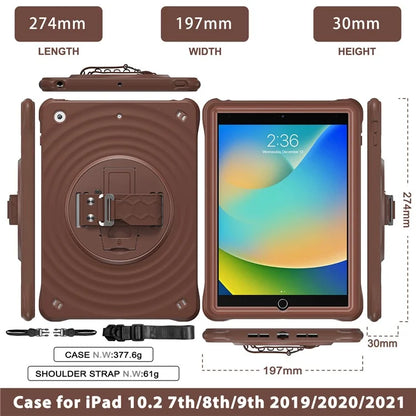For iPad 10.2 (2021) / (2020) / (2019) Case Kickstand Silicone Hand Strap Tablet Cover with Shoulder Strap