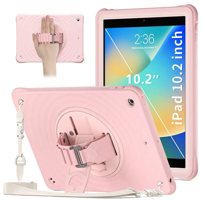 For iPad 10.2 (2021) / (2020) / (2019) Case Kickstand Silicone Hand Strap Tablet Cover with Shoulder Strap