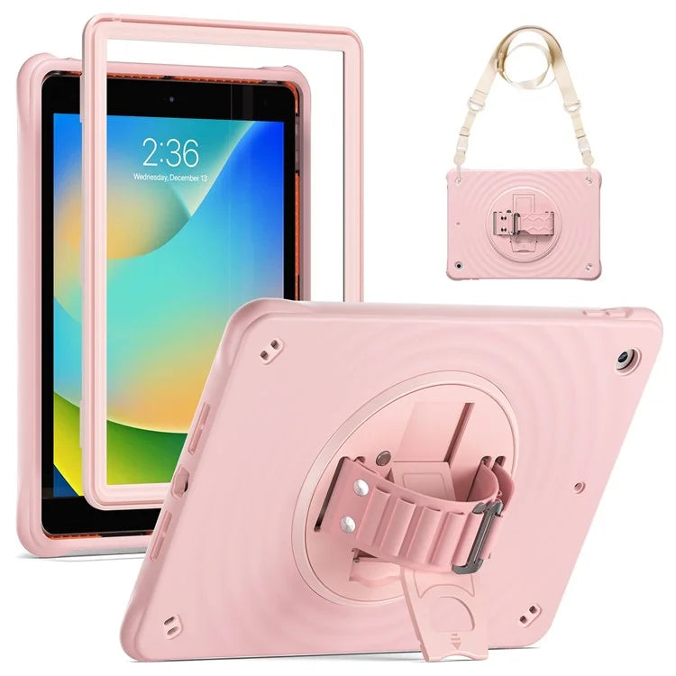 For iPad 10.2 (2021) / (2020) / (2019) Case Kickstand Silicone Hand Strap Tablet Cover with Shoulder Strap