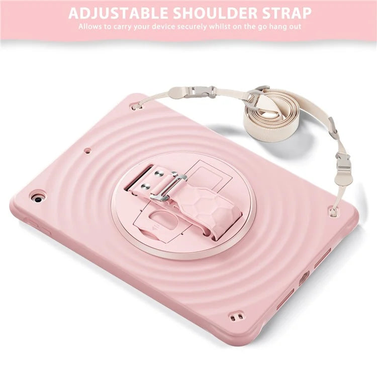 For iPad 10.2 (2021) / (2020) / (2019) Case Kickstand Silicone Hand Strap Tablet Cover with Shoulder Strap