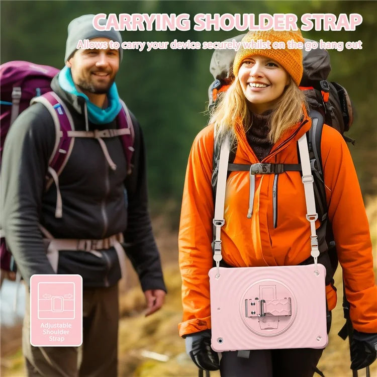 For iPad 10.2 (2021) / (2020) / (2019) Case Kickstand Silicone Hand Strap Tablet Cover with Shoulder Strap