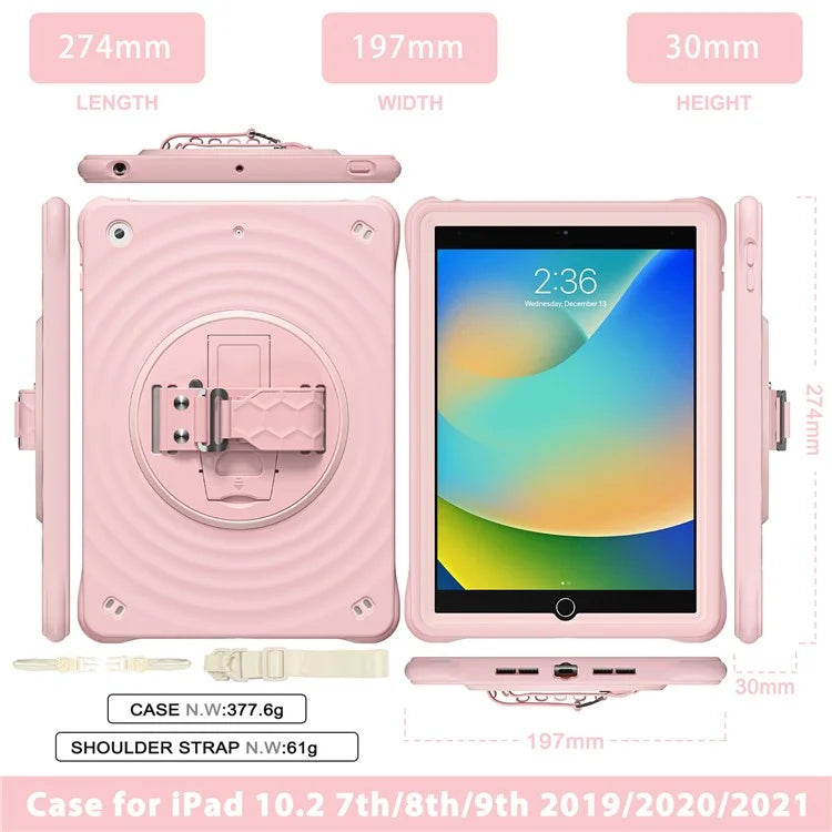 For iPad 10.2 (2021) / (2020) / (2019) Case Kickstand Silicone Hand Strap Tablet Cover with Shoulder Strap