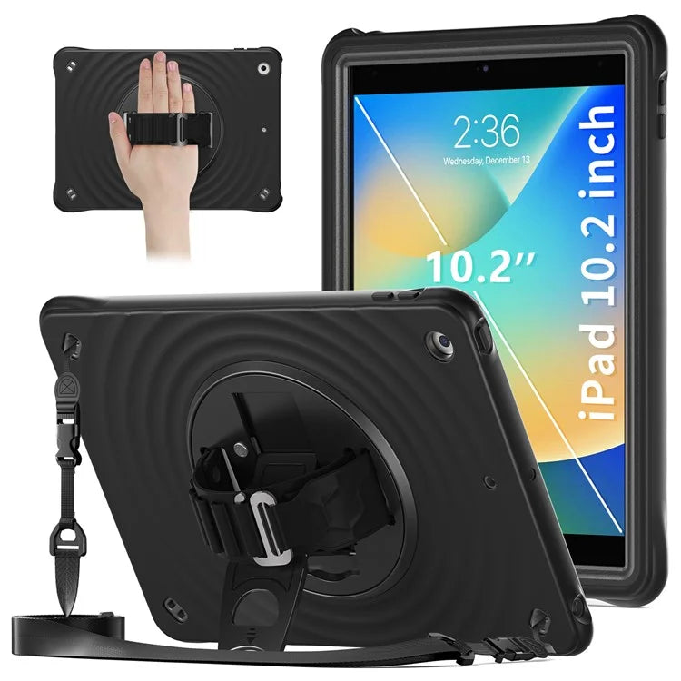 For iPad 10.2 (2021) / (2020) / (2019) Case Kickstand Silicone Hand Strap Tablet Cover with Shoulder Strap