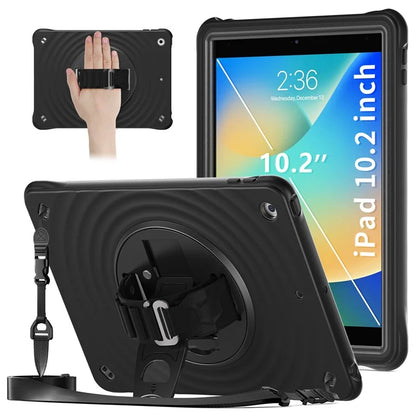 For iPad 10.2 (2021) / (2020) / (2019) Case Kickstand Silicone Hand Strap Tablet Cover with Shoulder Strap