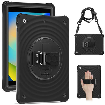 For iPad 10.2 (2021) / (2020) / (2019) Case Kickstand Silicone Hand Strap Tablet Cover with Shoulder Strap