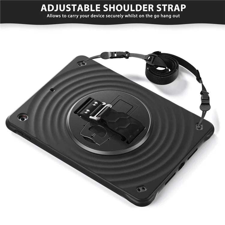 For iPad 10.2 (2021) / (2020) / (2019) Case Kickstand Silicone Hand Strap Tablet Cover with Shoulder Strap