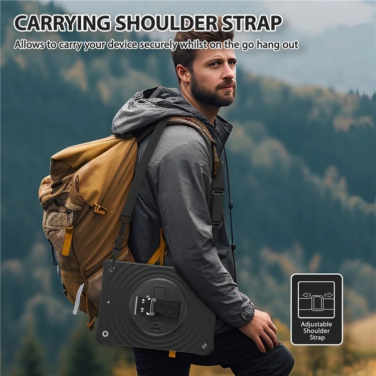 For iPad 10.2 (2021) / (2020) / (2019) Case Kickstand Silicone Hand Strap Tablet Cover with Shoulder Strap
