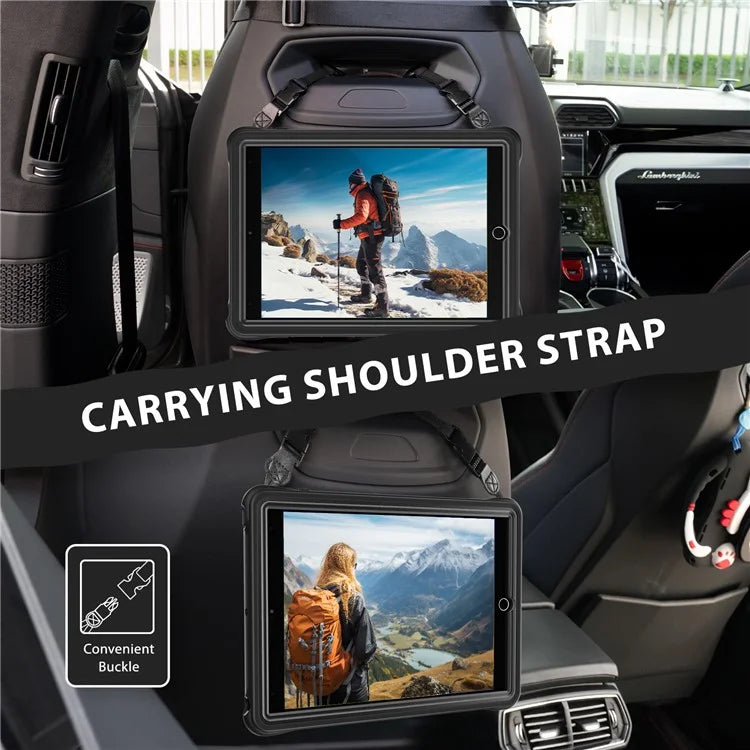 For iPad 10.2 (2021) / (2020) / (2019) Case Kickstand Silicone Hand Strap Tablet Cover with Shoulder Strap