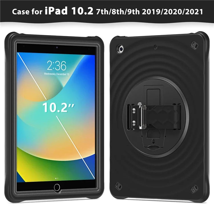 For iPad 10.2 (2021) / (2020) / (2019) Case Hand Strap Kickstand TPU+PC+Silicone Tablet Cover