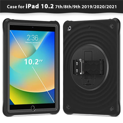 For iPad 10.2 (2021) / (2020) / (2019) Case Hand Strap Kickstand TPU+PC+Silicone Tablet Cover
