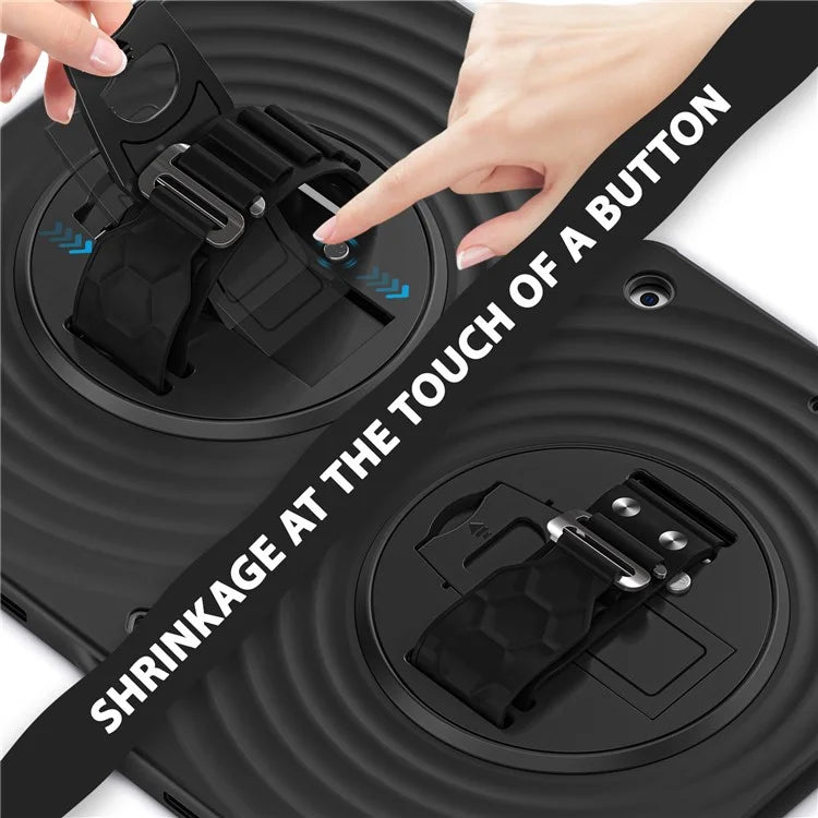 For iPad 10.2 (2021) / (2020) / (2019) Case Hand Strap Kickstand TPU+PC+Silicone Tablet Cover