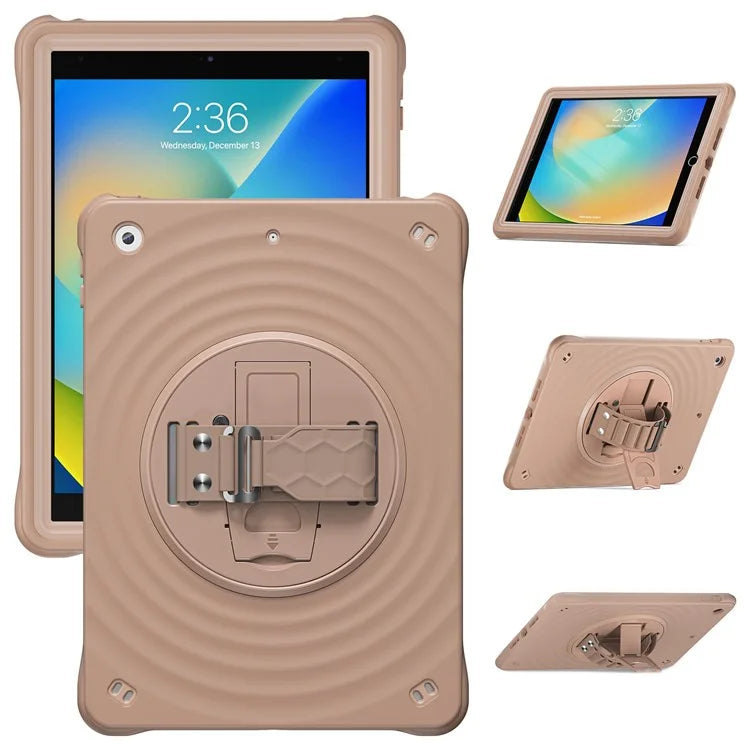 For iPad 10.2 (2021) / (2020) / (2019) Case Hand Strap Kickstand TPU+PC+Silicone Tablet Cover
