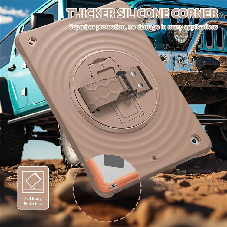 For iPad 10.2 (2021) / (2020) / (2019) Case Hand Strap Kickstand TPU+PC+Silicone Tablet Cover