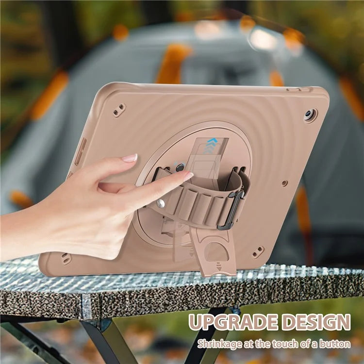 For iPad 10.2 (2021) / (2020) / (2019) Case Hand Strap Kickstand TPU+PC+Silicone Tablet Cover
