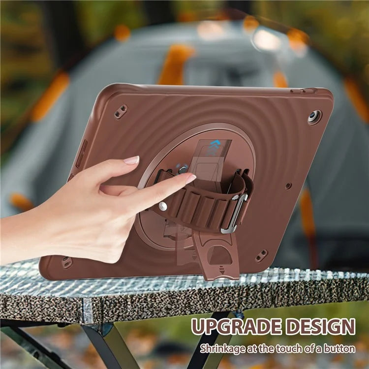 For iPad 10.2 (2021) / (2020) / (2019) Case Hand Strap Kickstand TPU+PC+Silicone Tablet Cover