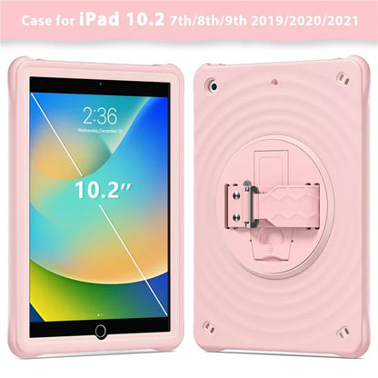 For iPad 10.2 (2021) / (2020) / (2019) Case Hand Strap Kickstand TPU+PC+Silicone Tablet Cover