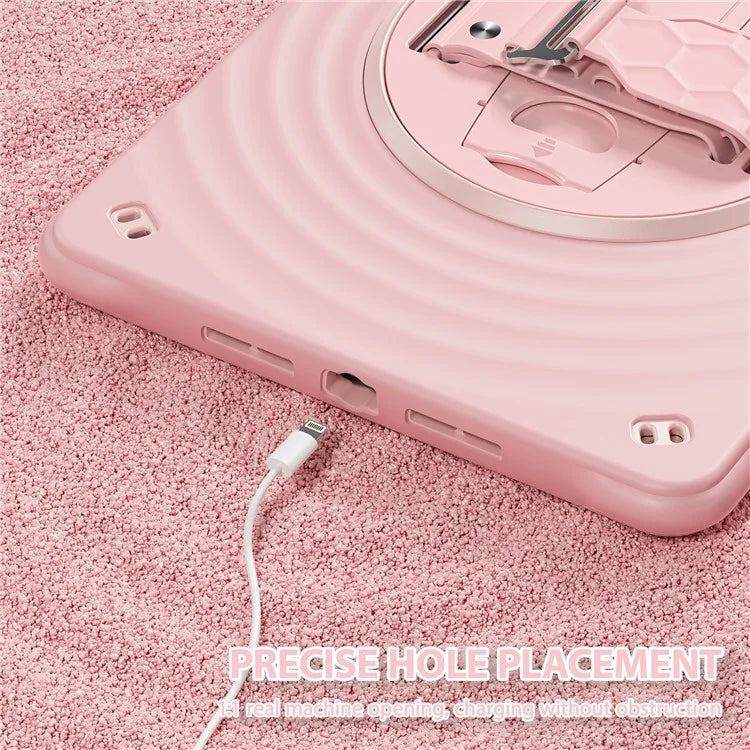 For iPad 10.2 (2021) / (2020) / (2019) Case Hand Strap Kickstand TPU+PC+Silicone Tablet Cover