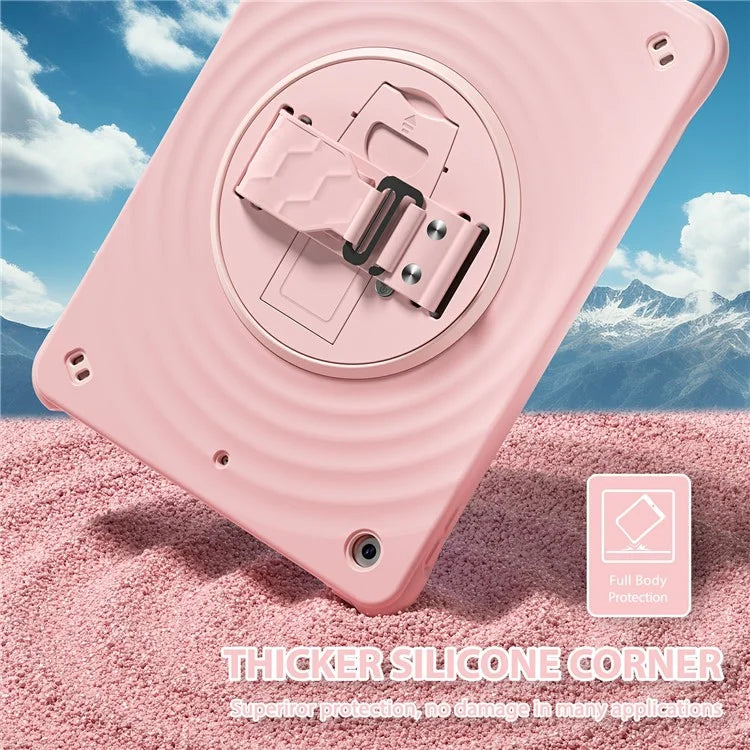 For iPad 10.2 (2021) / (2020) / (2019) Case Hand Strap Kickstand TPU+PC+Silicone Tablet Cover