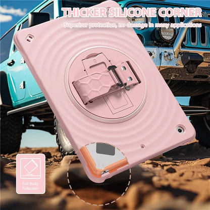 For iPad 10.2 (2021) / (2020) / (2019) Case Hand Strap Kickstand TPU+PC+Silicone Tablet Cover
