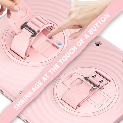 For iPad 10.2 (2021) / (2020) / (2019) Case Hand Strap Kickstand TPU+PC+Silicone Tablet Cover
