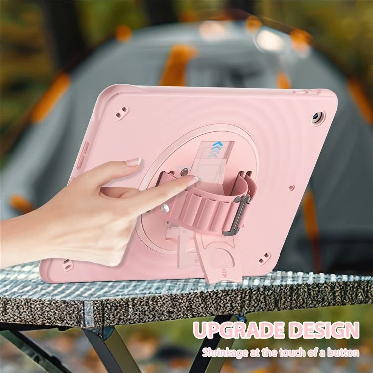 For iPad 10.2 (2021) / (2020) / (2019) Case Hand Strap Kickstand TPU+PC+Silicone Tablet Cover