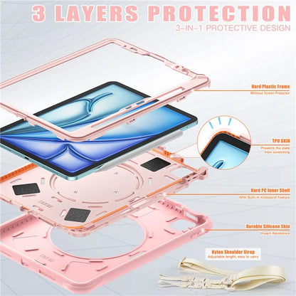 For iPad Air 11 (2024) / Air (2022) / (2020) / iPad Pro 11 (2022) / (2021) / (2020) / (2018) Kickstand Case with Shoulder Strap