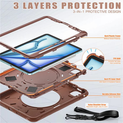 For iPad Air 11 (2024) / Air (2022) / (2020) / iPad Pro 11 (2022) / (2021) / (2020) / (2018) Kickstand Case with Shoulder Strap