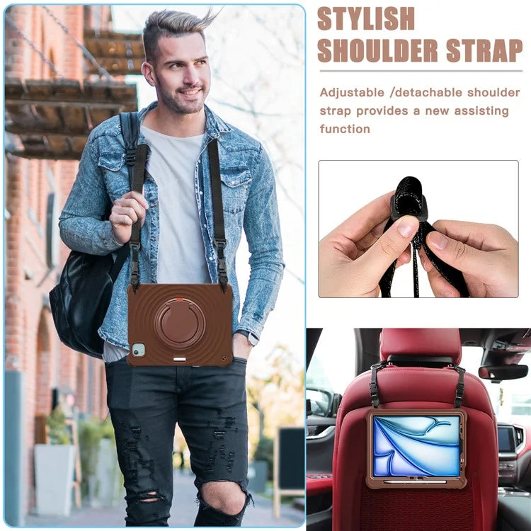 For iPad Air 11 (2024) / Air (2022) / (2020) / iPad Pro 11 (2022) / (2021) / (2020) / (2018) Kickstand Case with Shoulder Strap