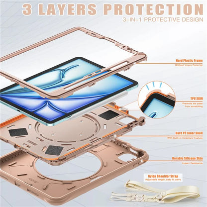 For iPad Air 11 (2024) / Air (2022) / (2020) / iPad Pro 11 (2022) / (2021) / (2020) / (2018) Kickstand Case with Shoulder Strap
