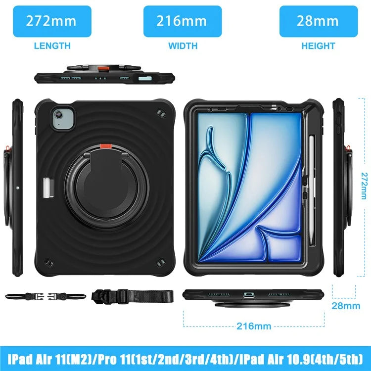 For iPad Air 11 (2024) / Air (2022) / (2020) / iPad Pro 11 (2022) / (2021) / (2020) / (2018) Kickstand Case with Shoulder Strap