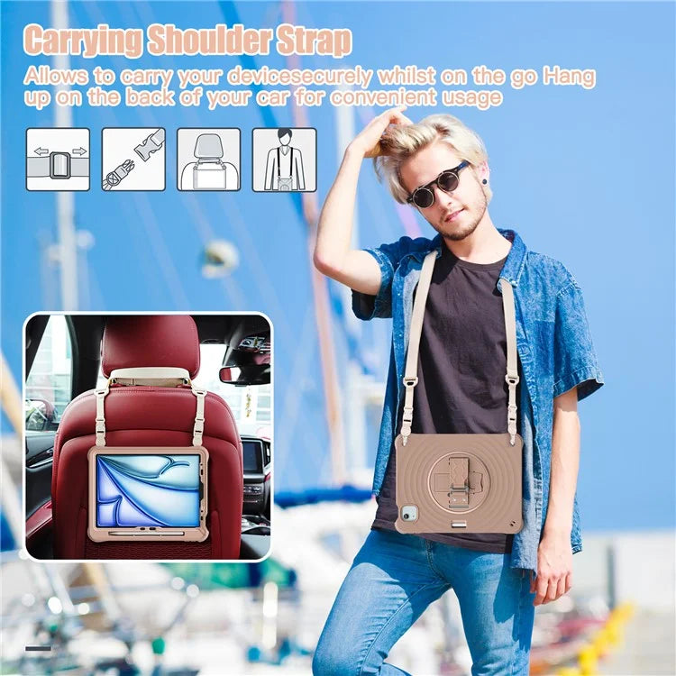 For iPad Air 11 (2024) / Air (2022) / (2020) / iPad Pro 11 (2022) / (2021) / (2020) / (2018) Case Kickstand Cover with Shoulder Strap