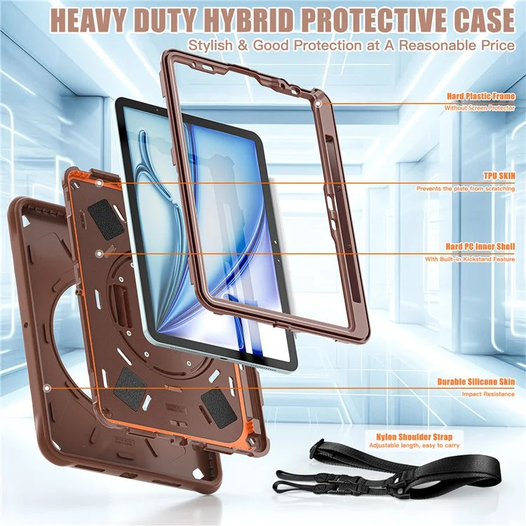 For iPad Air 11 (2024) / Air (2022) / (2020) / iPad Pro 11 (2022) / (2021) / (2020) / (2018) Case Kickstand Cover with Shoulder Strap