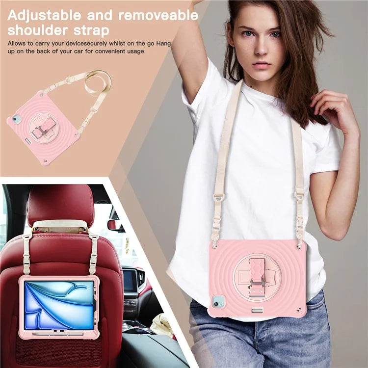 For iPad Air 11 (2024) / Air (2022) / (2020) / iPad Pro 11 (2022) / (2021) / (2020) / (2018) Case Kickstand Cover with Shoulder Strap