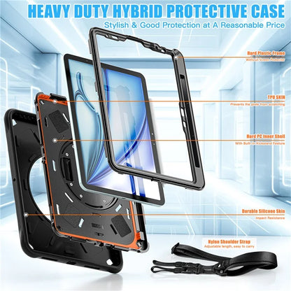 For iPad Air 11 (2024) / Air (2022) / (2020) / iPad Pro 11 (2022) / (2021) / (2020) / (2018) Case Kickstand Cover with Shoulder Strap