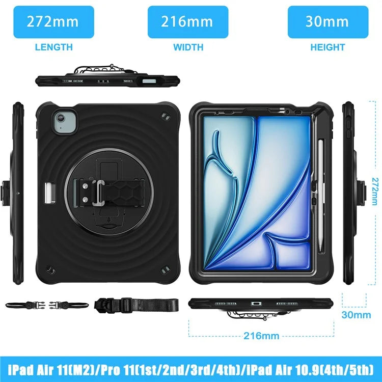 For iPad Air 11 (2024) / Air (2022) / (2020) / iPad Pro 11 (2022) / (2021) / (2020) / (2018) Case Kickstand Cover with Shoulder Strap