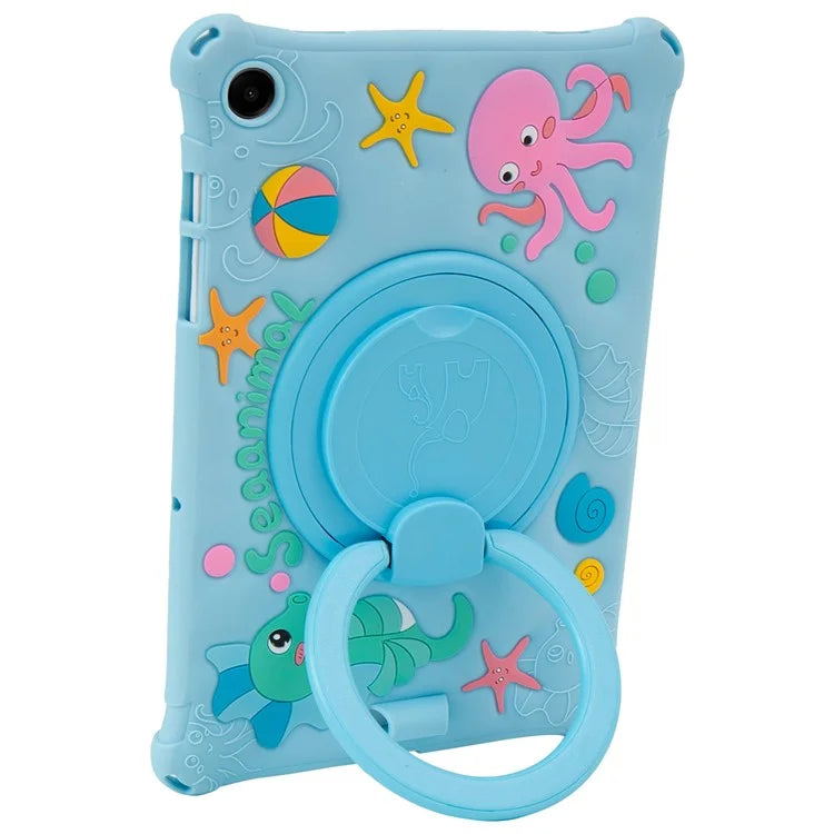 For Samsung Galaxy Tab A9+ X216 Case Cartoon Design Rotatable Kickstand Silicone Tablet Cover