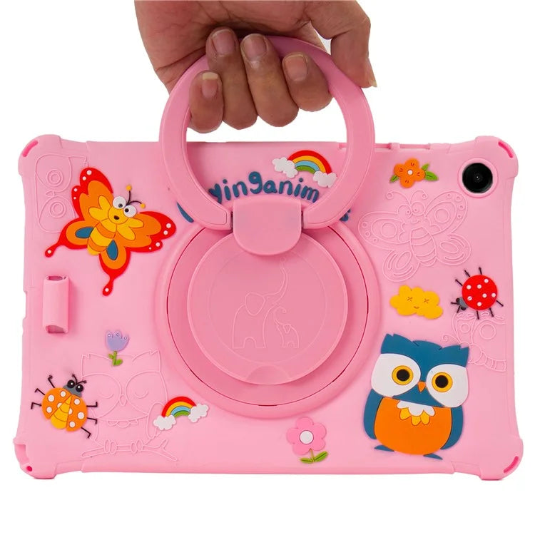 For Samsung Galaxy Tab A9+ X216 Case Cartoon Design Rotatable Kickstand Silicone Tablet Cover